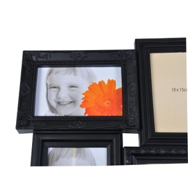BURI Picture Frame Collage Antique 53 x 36 cm Vintage Picture Gallery Black Decorated Photo Collage for 6 Photos Each 10 x 15 cm Multiple Photo Frame Multi Frame