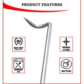 Food Flipper & Turners - Pigtail Flipper - 16 and 12 Inches BBQ Meat Turners - Long & Short 304 Stainless Steel Hook - Meat, Fish, Vegetable Cooking Set - BBQ Accessories - Barbecue Tongs - BBQ Fork