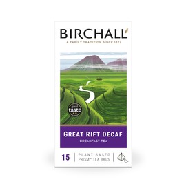 Birchall Great Rift Decaf Blend Tea Bags, English Breakfast Tea Bursting with Full Flavour, Perfect Vegan Gifts, 15 Plant-Based Prism Tea Bags