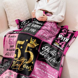 Yomaisky 55th Birthday Gifts for Women 55th Birthday Decorations for Women Gifts for 55th Birthday Happy 55th Birthday Gifts Best 55th Birthday Gift Ideas for Wife Mom Sister Blanket 60x50 Inch(Pink)