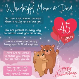 Hunts England - Mum And Dad 45th Anniversary Card - Starry Night - Cute Bears - Verse 45th Anniversary Card For Mum And Dad - Happy 45th Anniversary Poem Card For Parents