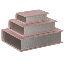 Pink Set of 3 Velvet Vintage Storage Wooden Antique Classic Decorative Book Box Holder