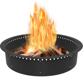 Koutemie Outdoor Smokeless Fire Pit Ring Liner 40-Inch Outer/36-Inch Inner Diameter, Heavy Duty Solid Metal Steel Round Firepit Rim Insert for Outside DIY Campfire Ring Above or In-Ground, Black
