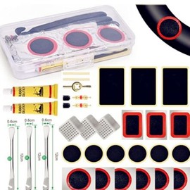 Bike Tire Puncture Repair Kit, Bike Tool Kit with 4 Sizes of Tire Patches, 3 Piece Tyre Levers Rubber Solution and Storage Case 11 Repair Patches for All Bicycles, Road, Mountain, Commuter Bikes