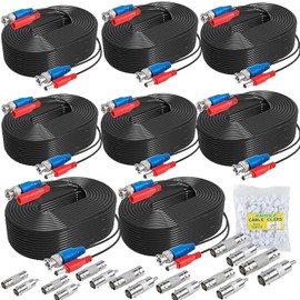5iktery 8 Pack 15M/50ft Video Power Cables BNC Cables Surveillance Camera Cables for CCTV Security DVR System, Free 16x BNC Connectors and 100pcs Cable Clips