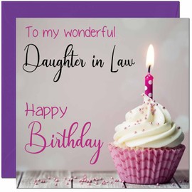 Daughter in Law Birthday Card for Women Men Pink Grey Cupcake Birthday Cards for Daughter in Law