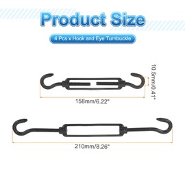 uxcell 4Pcs M6 Hook and Hook Turnbuckle 304 Stainless Steel Wire Rope Tension, Adjustable Turnbuckle for Cables Wire, Shade Sail, Clothesline, Rope Tension, Black