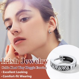 Mens Silver Hoop Earrings, Vintage Style Celtic Trinity Knots Hinged Hoops Earring, 925 Sterling Silver Earring Jewelry