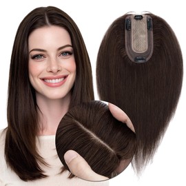 MY-LADY Hair Topper for Women Human Hair Loss Thin 7 * 13CM Silk Base with Lace Clip in Real Remy Hairpieces 150% Density 12 Inch Dark Brown