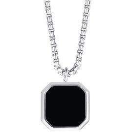 Jude Jewelers Stainless Steel Square Hexagon Created Turquoise Onyx Shell Wedding Statement Pendant Necklace, Metal, Cubic Zirconia