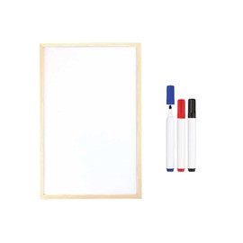 Wooden Pine Frame Dry Wipe Whiteboard Hanging Memo Writing, Drawing, Notices & Reminders for Office Home, Kitchen with Free 3 Marker Set (400 x 600 MM)