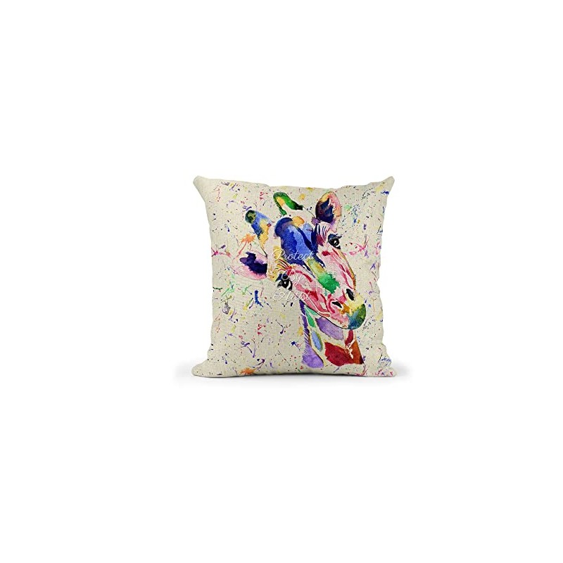 Vixar Giraffe Watercolour Rainbow Linnen Cushion With filling or cover