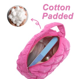 GLIDESMOOTH Makeup Bag, Quilted Cosmetic Bag, Toiletry Bag, Makeup Organizer, Travel Cosmetic Organizer, Portable Makeup Pouch for Women, Rose Red