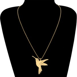 YINYA Stainless Steel Cute Hummingbird Necklace Pendant Bird Animals 18K Gold Jewelry for Women Girls Kids Charms Gifts Party Favors (Gold Plated)