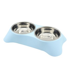 Yucong Double Cat Rabbit Bowl,Non Slip Stainless Steel Double Pet Bowl with Non-spill Design For Small Dogs, Cats, Rabbit (Blue, Small)