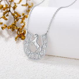 LWXIE Diamond Horseshoe Necklace for Women 925 Sterling Silver Horseshoe Necklace for Mother Daughter Grandmother Mom Wife Sister,18+2Inch
