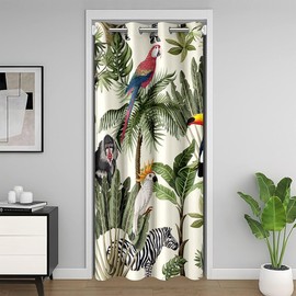 Castle Fairy Watercolor Palm Trees Tropical Plants Door Curtain for Privacy,Wild Birds Doorway Curtain 42" W X 80" L,Cute Toucan Monkey Animal Jungle Style Door Drape for Closet Door 1 Panel