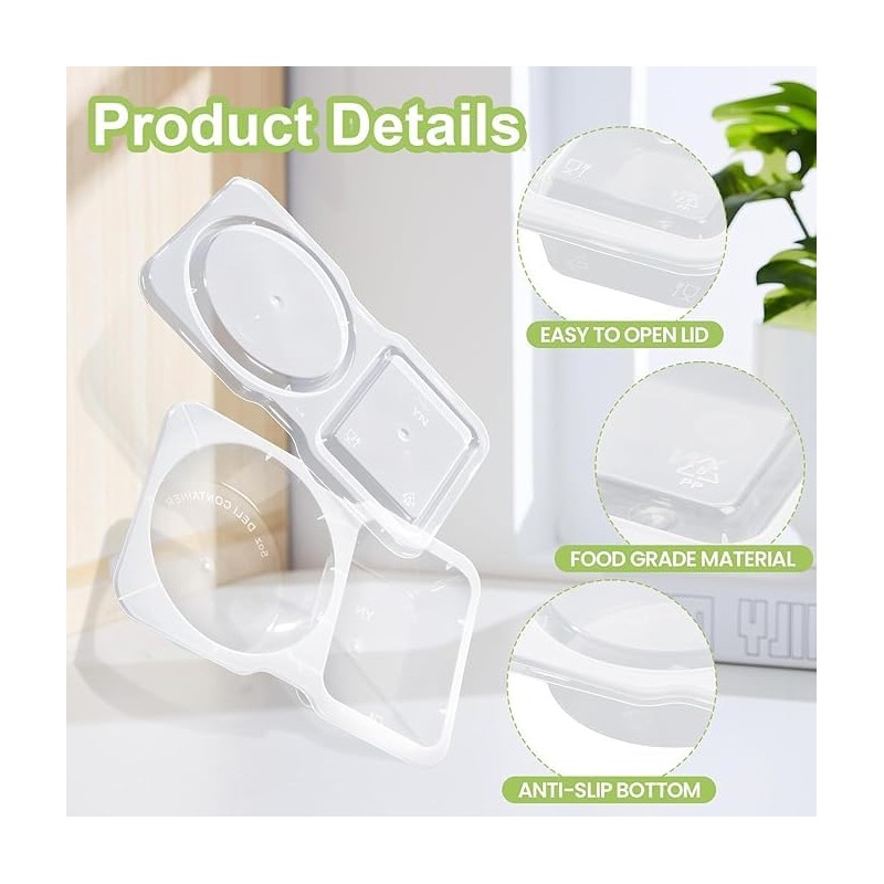 Reusable Condiment Containers with Lids,Double Compartment Transparent Snack Packs for