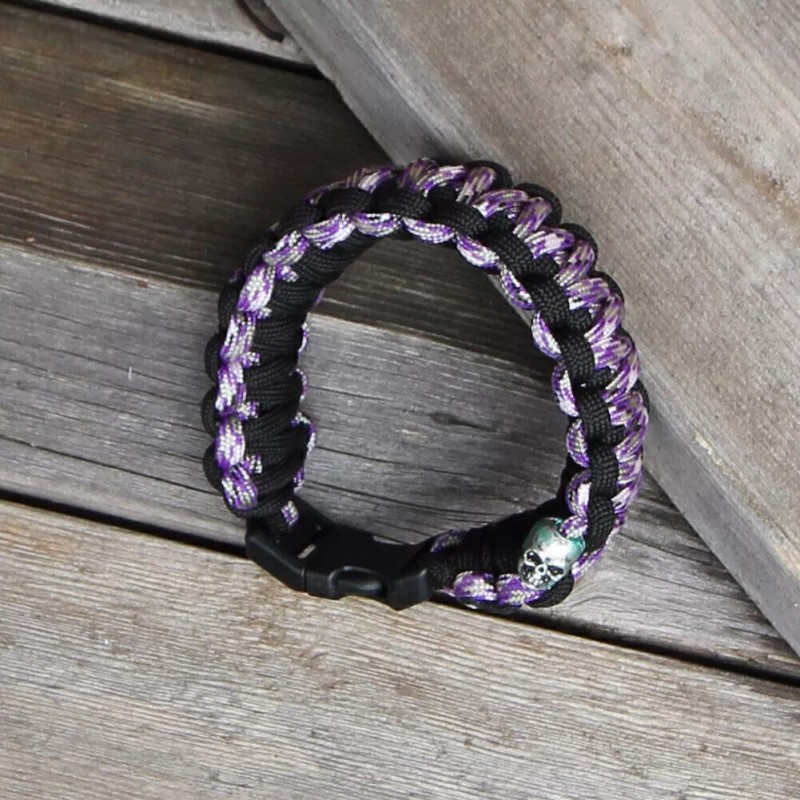 Unbranded Skullz Survival Paracord Outdoor Womens Survival Bracelet Purple Black