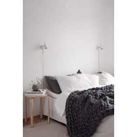 Chunky Knit Throw Bulky Merino Sofa Blanket Hand-Made Super Large Chair Mat Rug(Dark Gray 40"x40")