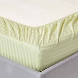 HOMESCAPES Sage Green Deep Fitted Sheet (12”) King 330 TC 500 Thread Count Equivalent Satin Stripe Pure Egyptian Cotton Bed Sheet with Fully Elasticated Skirt