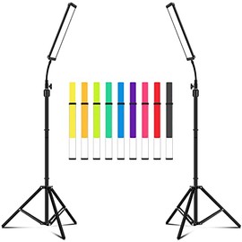 Led Video Lighting Kit with Wand Stick - Photography Studio Light ,Adjustable Tripod Stand,Vallkay 9 Color Filters 5600K Dimmable Portable Stand for Live Streaming/Portrait Photo/ Vlog, Black (D4002)