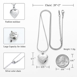 Pet Cremation Jewelry for Ashes Pendant Paw Print Pet Heart Urn Necklace Memorial Keepsake Jewelry for Pet/Dog's/Cat's Ashes