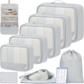 BAGAIL 9 Set Packing Cubes Luggage Packing Organizers for Travel Accessories (Light Gery)