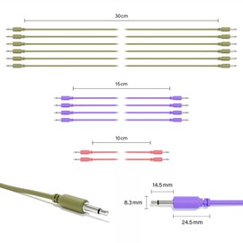 ExcelValley - 12-Pack - Mono Modular Patch Cables TS 3.5mm 1/8 inch Eurorack Synthesizer [12D-Pack]