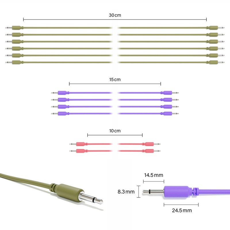 ExcelValley - 12-Pack - Mono Modular Patch Cables TS 3.5mm