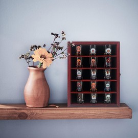 FramePro 11x14 Display Case with Adjustable Shelves Cherry, 4-Tier Memory Shadow Box for Wall, Deep Wooden Keepsake Display Shelf with Locking Door for Memorabilia, Photos, Medals, Wedding, Home Decor