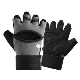 TINAYAUE Half Finger Gym Gloves with Wrist Wraps Support Anti Slip Breathable Sport Glove for Workout Dumbbell Cross Training Pull-ups (Dark Gray)