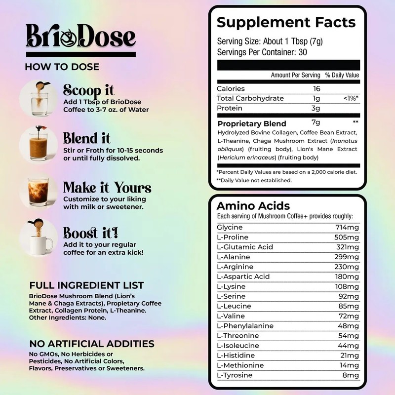 Briodose Café Adaptogénico Con Colágeno 30 Porciones