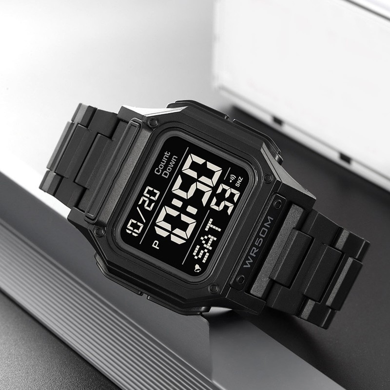 Digital Watch 50m Waterproof Backlit Display Electronic Watch with Alarm