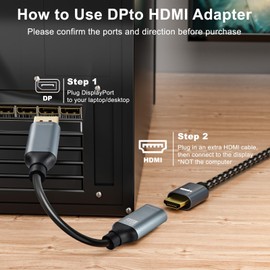 ConnBull DisplayPort to HDMI Adapter, Uni-Directional DP 1.2 to HDMI 2.0 Screen, Display Port to HDMI (Male to Female) Cable Support 4K@60Hz Display for Desktop, Docks, GPUs, PC, Passive, 20CM