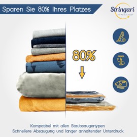 Stringari Vacuum Bags for Clothes, Vacuum Cleaners, Set of 6, S, 60 x 40 cm, Higher Quality Vacuum Bags for Duvets, The Only Vacuum Bags for Clothes with 90 Micron Thickness