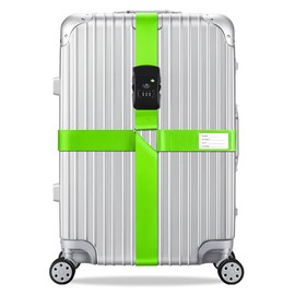 Veki Cross Luggage Straps Suitcase Strap TSA Approved with Lock Adjustable Travel Suitcase Straps Suitcase Strap with Name ID Packing Straps (Green, Pack of 2)