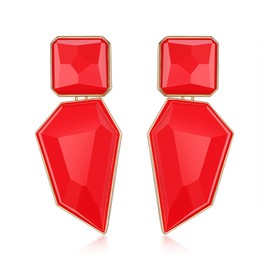 Clearine Women's Geometric Glass Statement Dangle Drop Stud Earrings for Party Prom Emerald Green Gold Tone, Resin