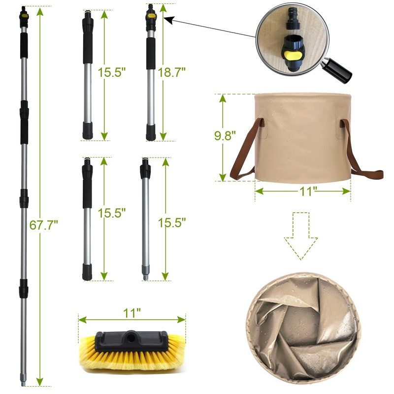 Car/Truck/RV Wash Brush w. Foldable Bucket & 25ft Water Hose