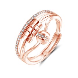 Deyanse Silver Anxiety Ring, Anxiety Rings 925 Silver for Anxiety Women Men Unisex, Open Adjustable Anti-Stress Rings, Infinity Spinner Fidget Ring with Beads, Zirconia Mood Ring Against Anxiety