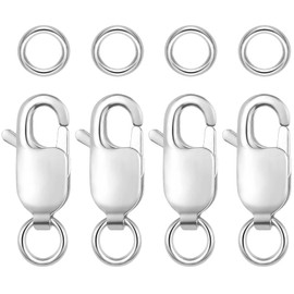 Lobster Claw Clasp with Closed Jump Rings for DIY Necklaces Bracelets Or Jewelry Making,4Pcs 925 Sterling Silver 12mm(0.47inch) Made in Italy (925 Sterling Silver, 4PCS (10mm ~ 0.39") )