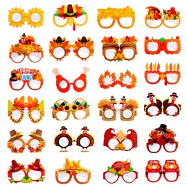 Thanksgiving Glasses 24 PCS Turkey Thanksgiving Decorations Decor Paper Eyeglasses Sunglasses for Kids Adults Party Photo Prop for Thanksgiving Day Birthday Party Supplies Gifts Goodie Bag Fillers
