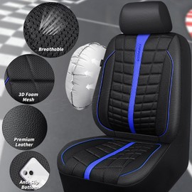CAR PASS 3D Air Mesh Black Blue Seat Covers for Car,Leather Car Seat Cover Front Seats,Breathable Foam Premium Leather Mesh Front Seat Covers Universal Fit for Cars Sedans Trucks Vans SUVs,Black Blue