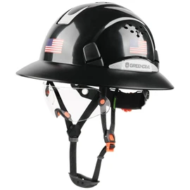Full Brim Hard Hat with Built-in Visor Vented Construction Safety Helmet OSHA Approved Cascos De Construccion Work Hardhats Helmets with Cooling Towel for Men&Women Adjustable Ratchet Suspension