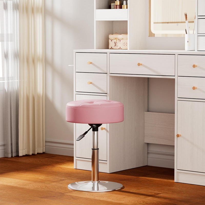 Youtanic Vanity Stool with Adjustable Height, 360°Swivel Ottoman Chair for