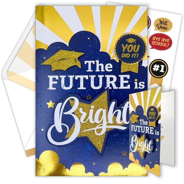 Gold Foil & Glittery College Graduation Card Set with Sparkly