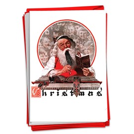 The Best Card Company - 12 Merry Christmas Cards with Envelopes - Boxed Cards with Santa Claus, Vintage Holiday Greetings (1 Design, 12 Cards) - Rockwell Holidays Book B6036AXSG