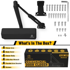 Automatic Door Closer Heavy Duty, Adjustable for Doors Indoor/Outdoor Commercial Door Closer Hold Open, ANSI Grade 1, Versatile Mounting, (44-330lb, 30-60in), ADA Compliant, Door Closers (Black)