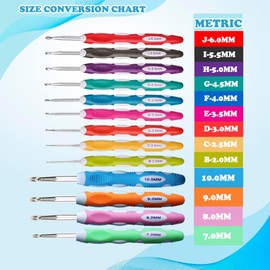 Lewhoo Ergonomic Crochet Hooks Set with Case, 13 Size Crochet Hooks for Arthritic Hands 2.0mm -10.0mm (B-N)