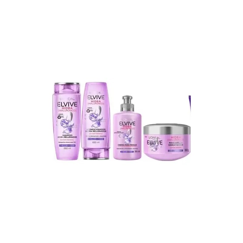 Kit De 4 Piezas Shampoo Elvive Hialuronico 680 Ml